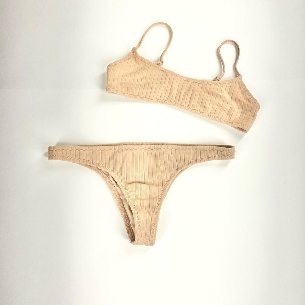 Static swimwear laurel top and Effie cheeky bottom bikini in blush rib S/M